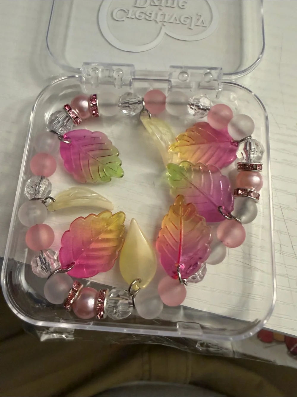 Colorful Pink Gradient Leaf Beaded Stretch Bracelet